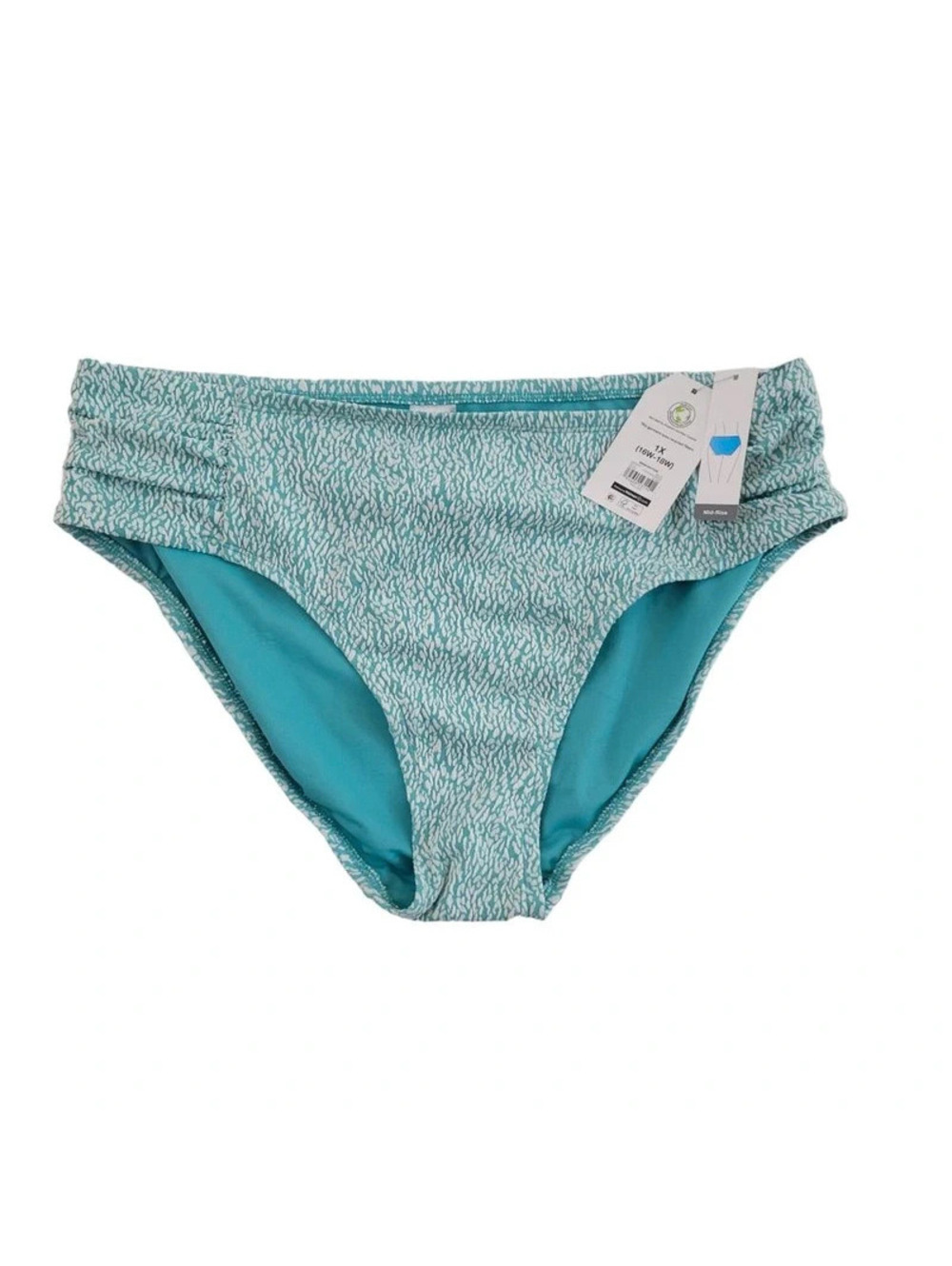 Time and Tru Plus Size Bikini Bottoms 1X Womens Turquoise White High Cut Stretch